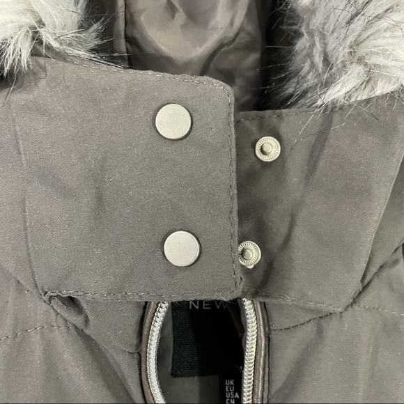New Look Grey Quilted Fur Hoodie Zip Up Jacket - Picture 6 of 8